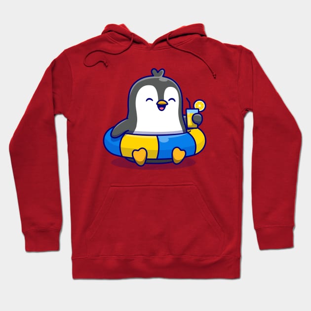 Cute Penguin With Swimming Tires And Orange Juice Cartoon Hoodie by Catalyst Labs